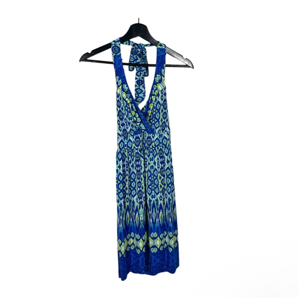 New Soma Blue Green Soft Stretchy Weave Front Halter Dress Size Medium
